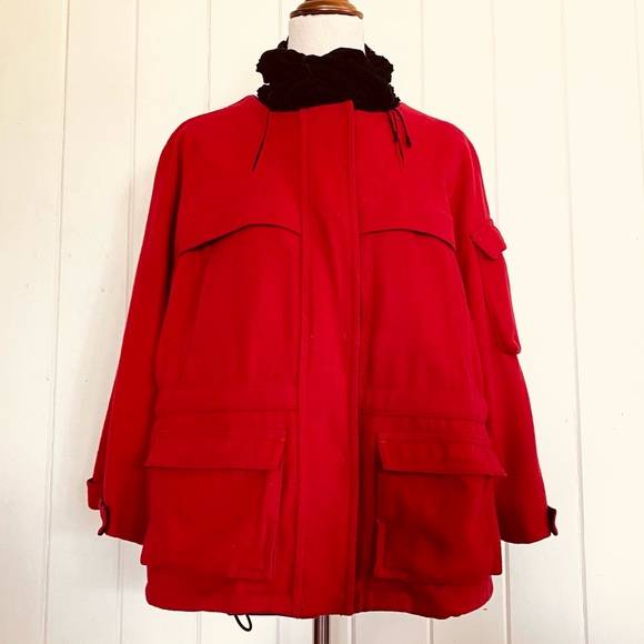 🌱 COUNTRY ROAD Sz L Red Wool Military Style Coat - Picture 2 of 12